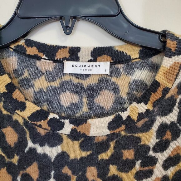 Equipment Femme Womens Size S 100% Cashmere Sweater Leopard Animal Print Cheetah - Picture 2 of 5